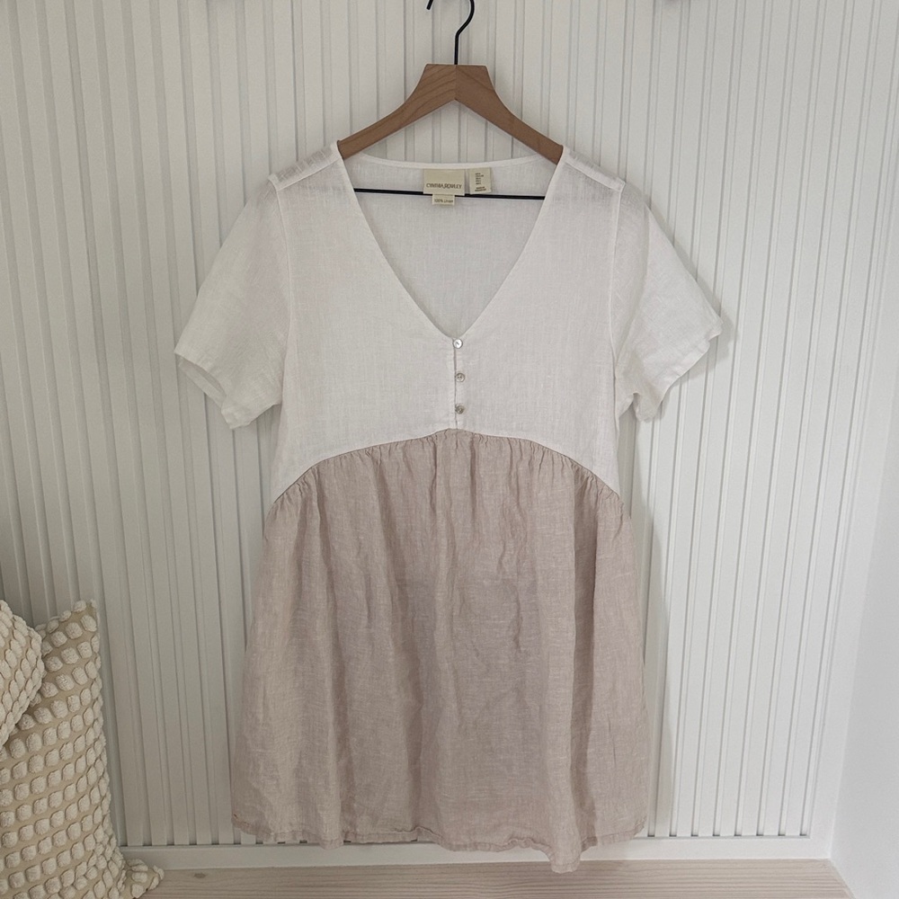 Cynthia Rowley Linen Babydoll V-Neck Dress Size Large